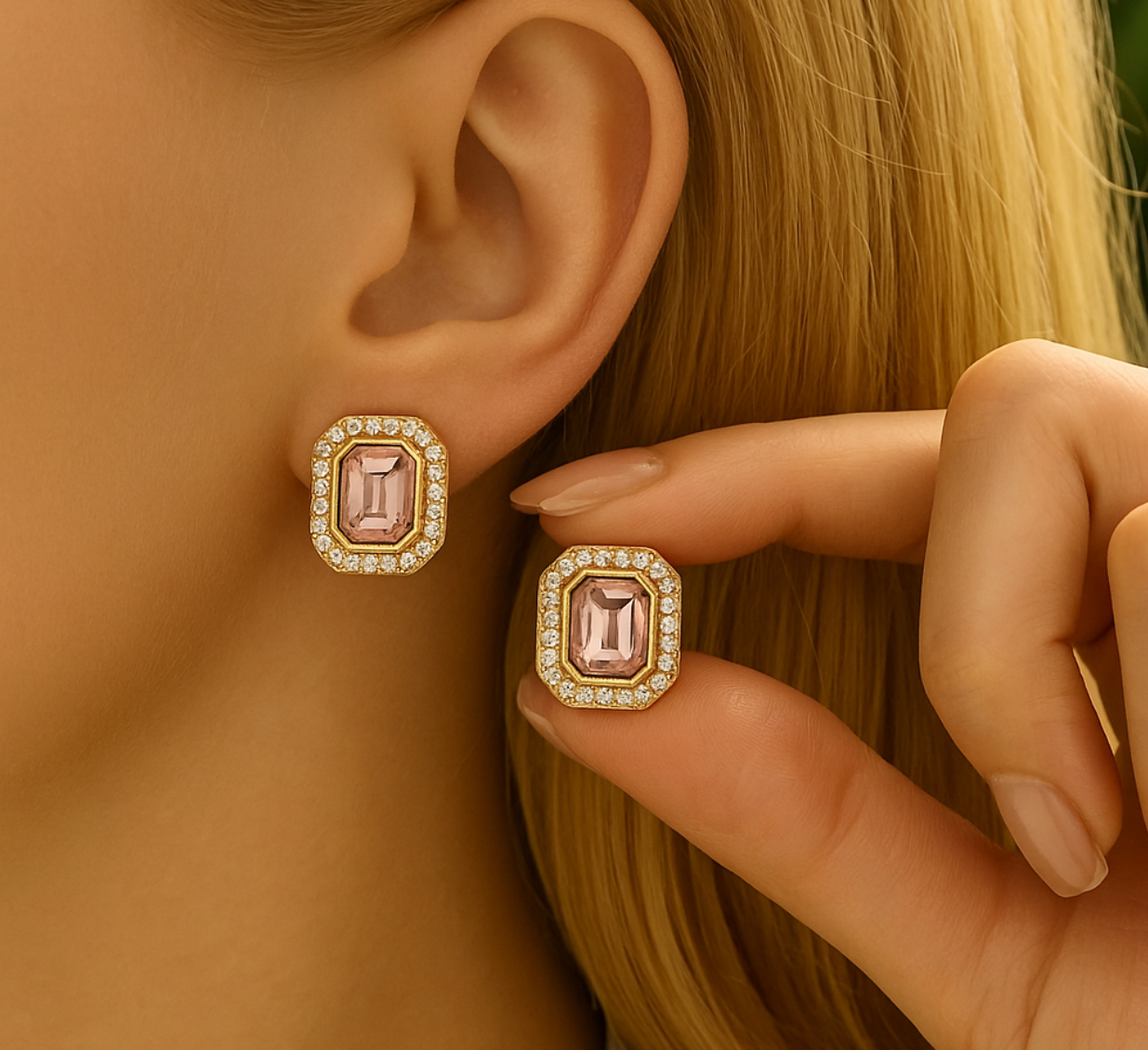 1206 Arete rosa con perlas